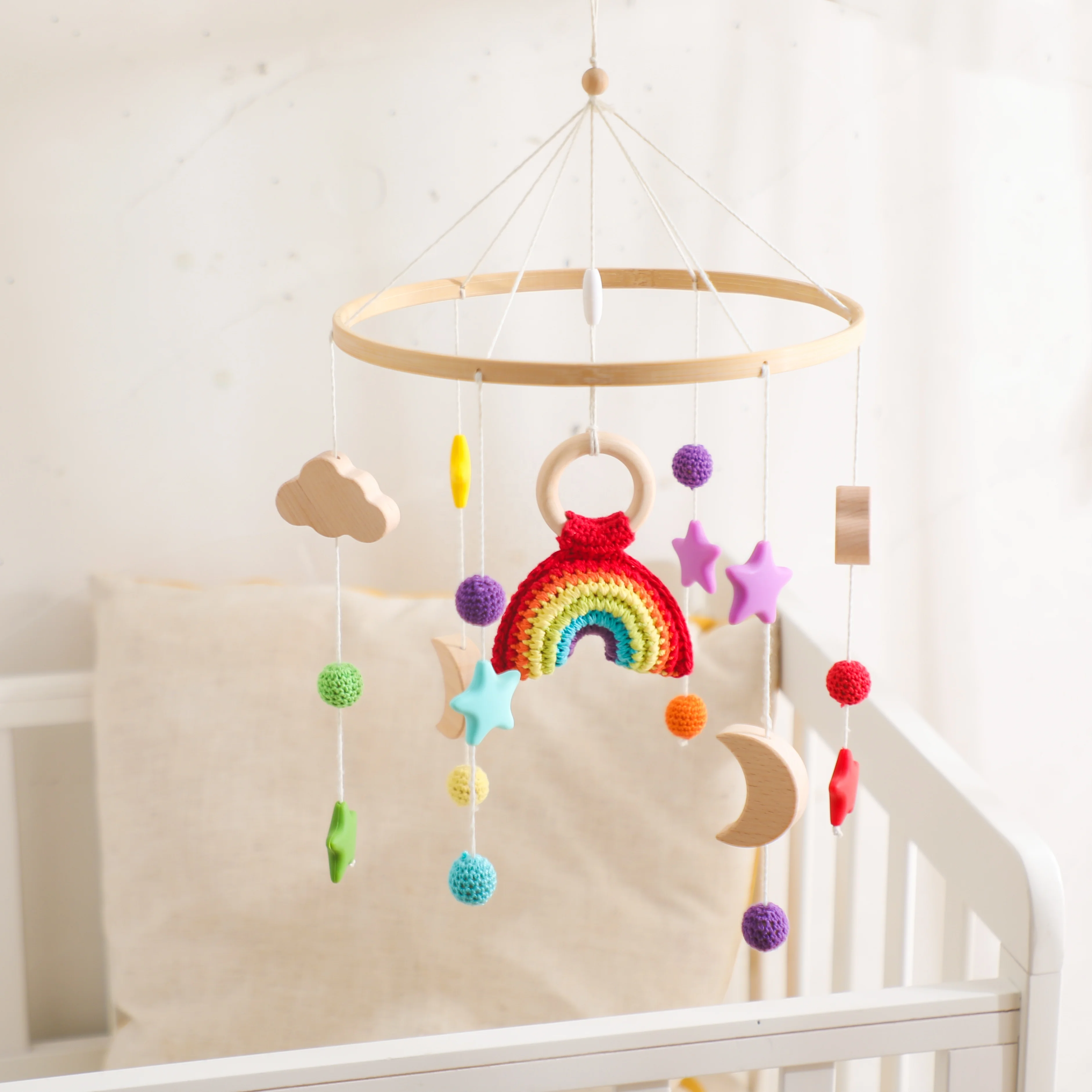 2023 New Arrival Nordic Handmade Rocket Crochet Rattle Bed Bell Hanging Toy Felt Baby Crib Mobile Nursery Decoration Shower Gift