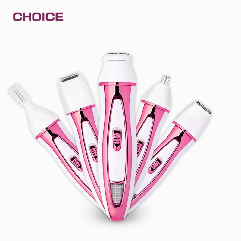 Оптовая продажа, Женский Триммер для волос, безболезненная Женская бритва для ног, лица, бровей, мини-эпилятор, Электрический 5 в 1, средство для удаления волос на лице