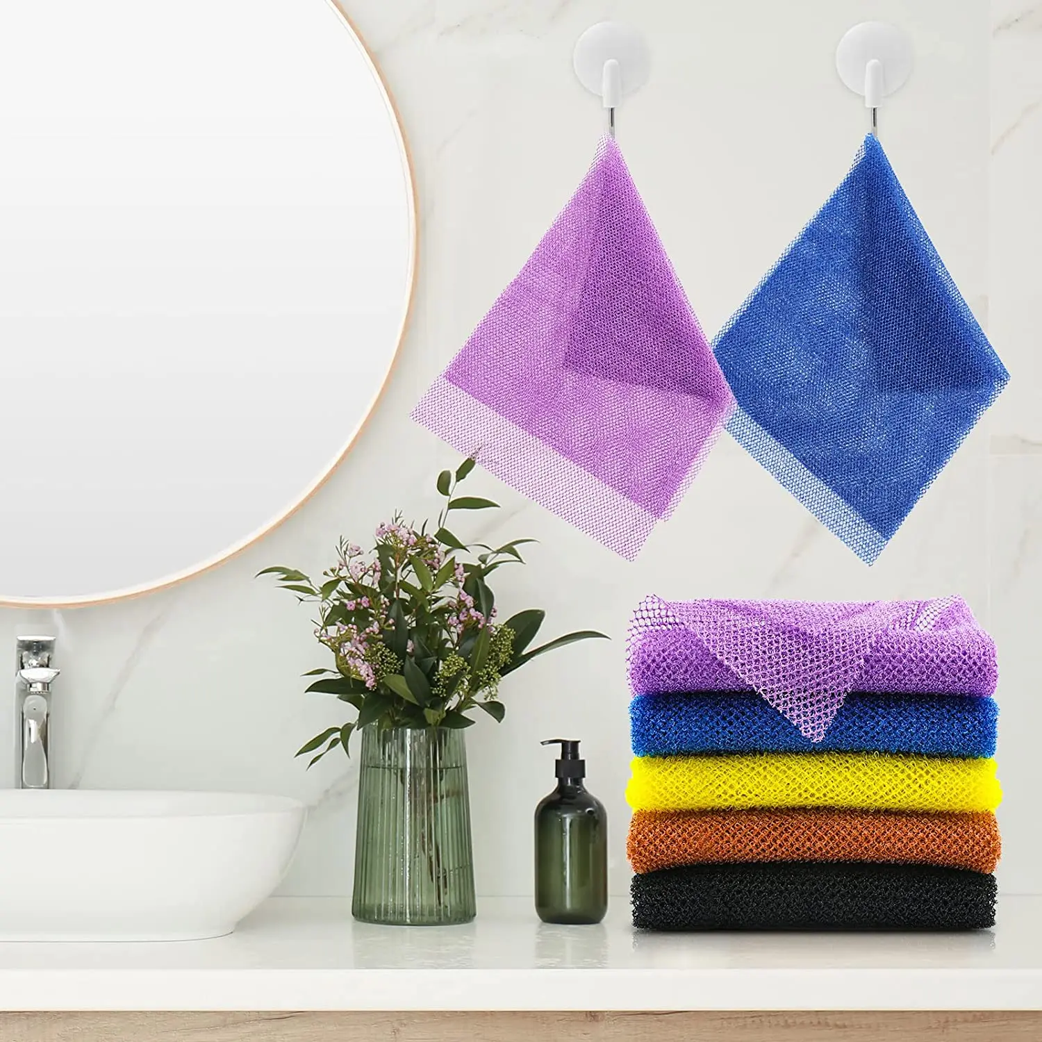 Custom logo Vacuum Package Skin Nylon Exfoliating Back Long Scrubber Mesh Shower Scrubbing Nylon Bathing African Net Sponge