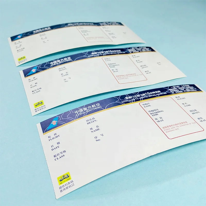 Wholesale printing thermal boarding pass air booking airplane flight tickets luggage tags movie travel ticket