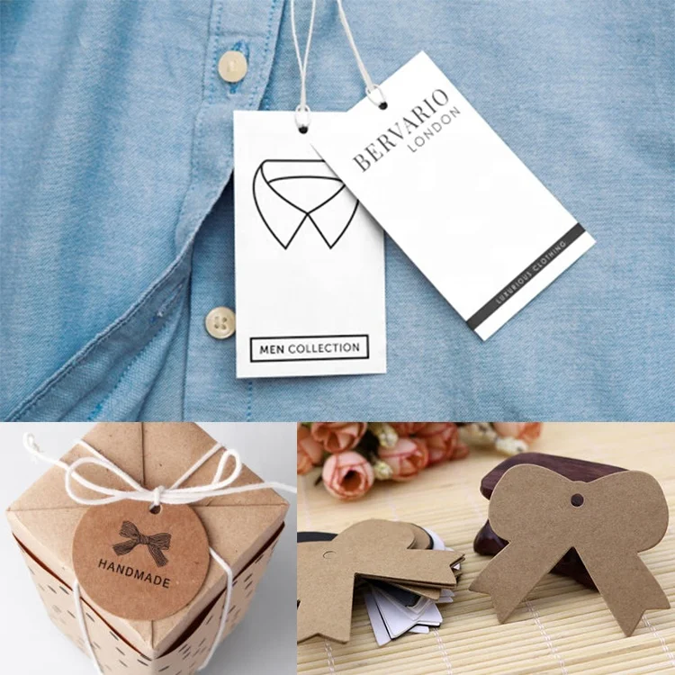 Custom Offset Printing Logo Labels Hand Creams Design Brown Kraft Paper Swing Hang Tags with Hemp String