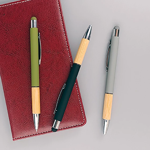 Hot Sale Matel Ballpoint Pen with Bamboo Grip Pen for Touch Screen Function