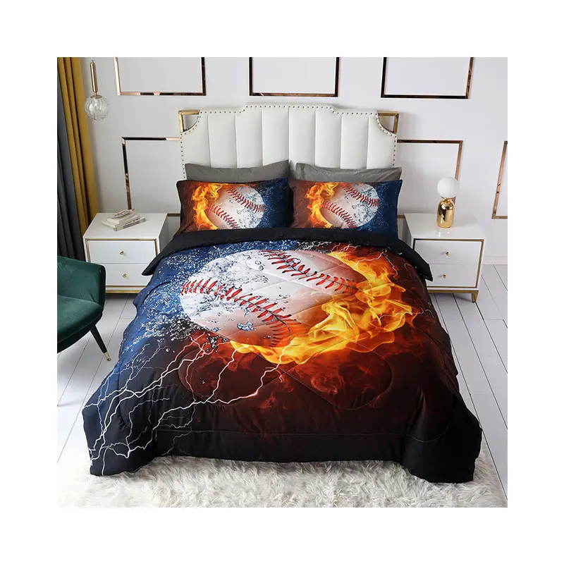 All-Season Quilted Duvet Comforter Home Hotel Polyester Fiber Bedding Quilt Set Printed Quilt and 2Pcs Pillow Case