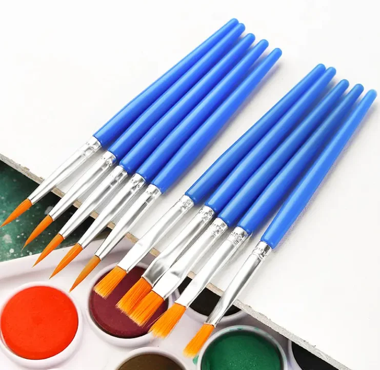 Blue Rod Flat Head round Hair Watercolor Brush Nylon and Plastic round Head Painting Handle for Art Oil Painting Wood Handle