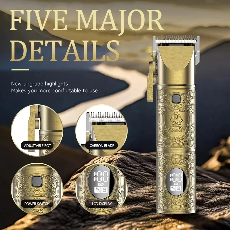 2025 Kemei KM-2241 Professional Ceramic Blade Hair Clipper Kit LCD Metal Hair Trimmers 2PCS Barber Hair Cutting Machine Type-C