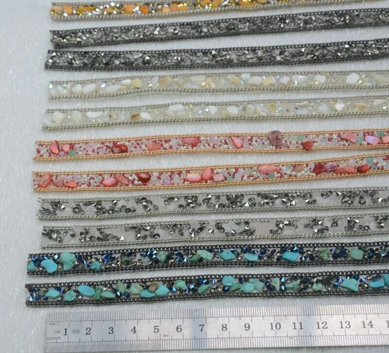 1.2*50cm rhinestone chain bead crystal stone trim ribbon for clothing neckline hot fix gravel banding tape