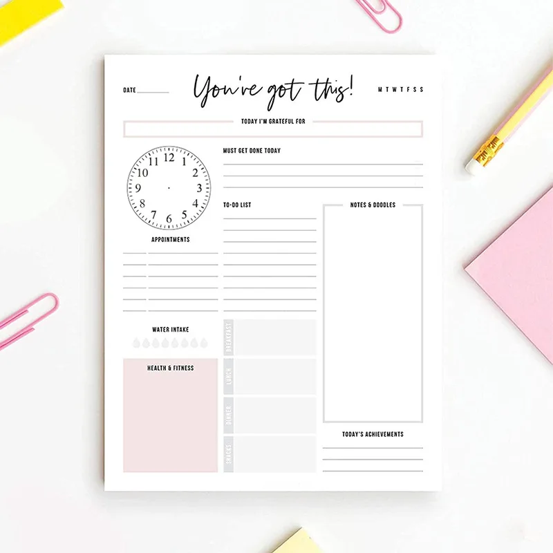High Quality Daily Tear-off Simple Style Note Book Self-discipline Schedule Time Management Program Message Sheet