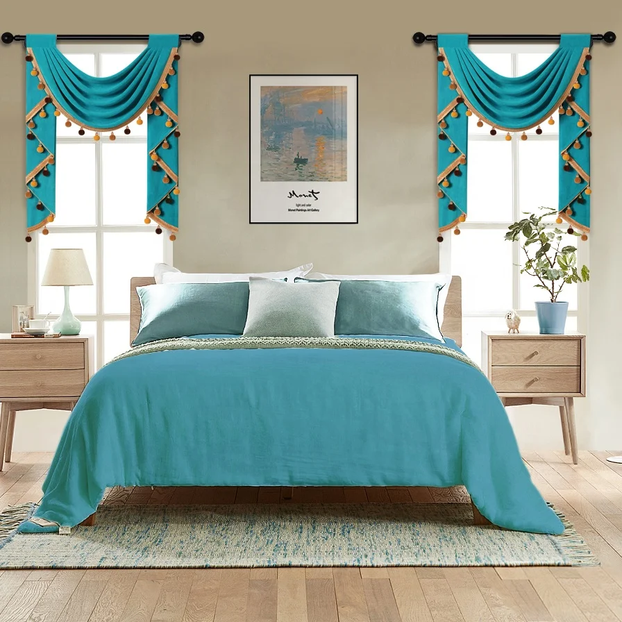 European Royal Solid Velvet Curtains for the Living Room with Valance Ready made Curtain Pelmet For Home