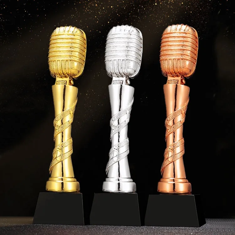 Golden Music Microphone Resin Glass Award Metal Trophy Crown Crystal Trophy Award