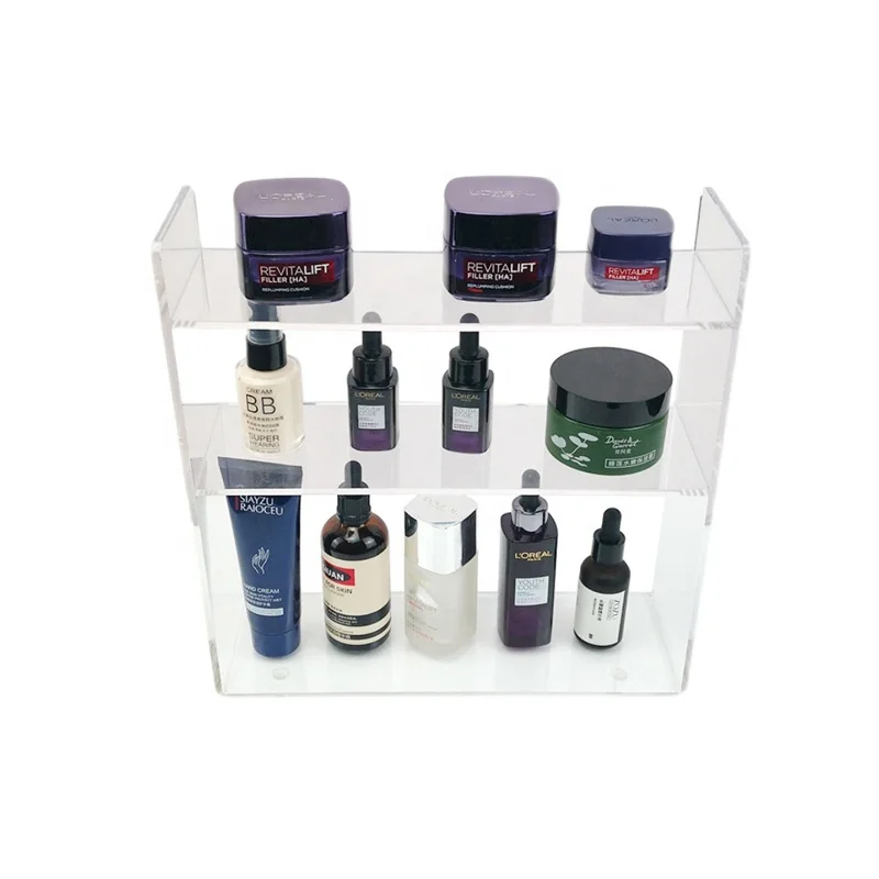 Acrylic Makeup Display Stand For Store Clear 2 3 Tiers Cosmetic Display Rack Stand Wholesale