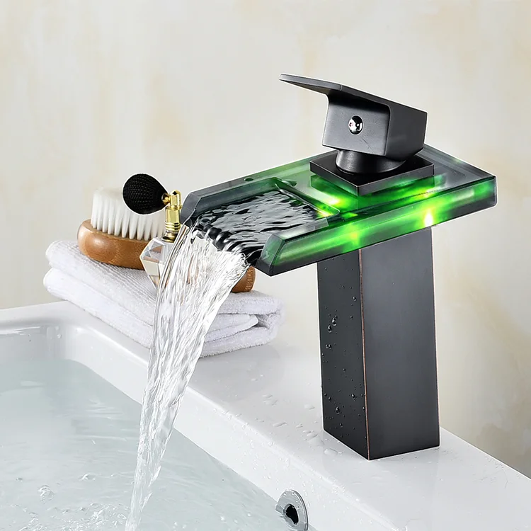 LED Basin Faucet Temperature Colors Change Bathroom Mixer Tap Deck Mounted Wash Sink Taps Hot And Cold Tap