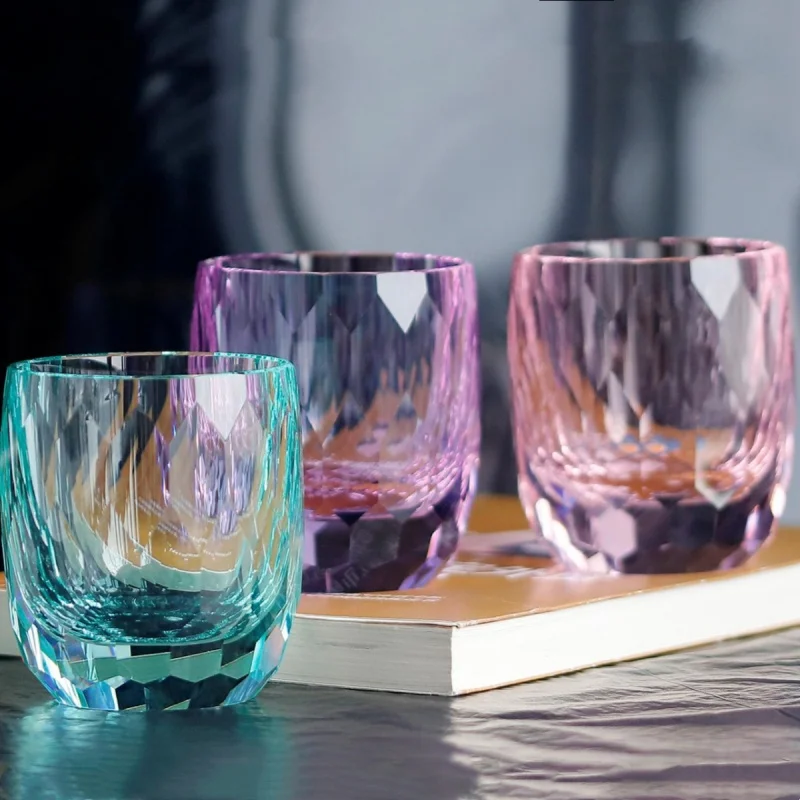 200ml Pink K9 Crystal Glass Whiskey Tumbler Hand Cut Diamond Design With Heavy Base Rocks Liquor Wine Glass Tumbler Gift Box