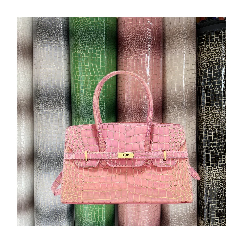 2023 New Crocodile Embossed  Animal Skin Pattern Mirror Effect Synthetic PU Material For Handbag