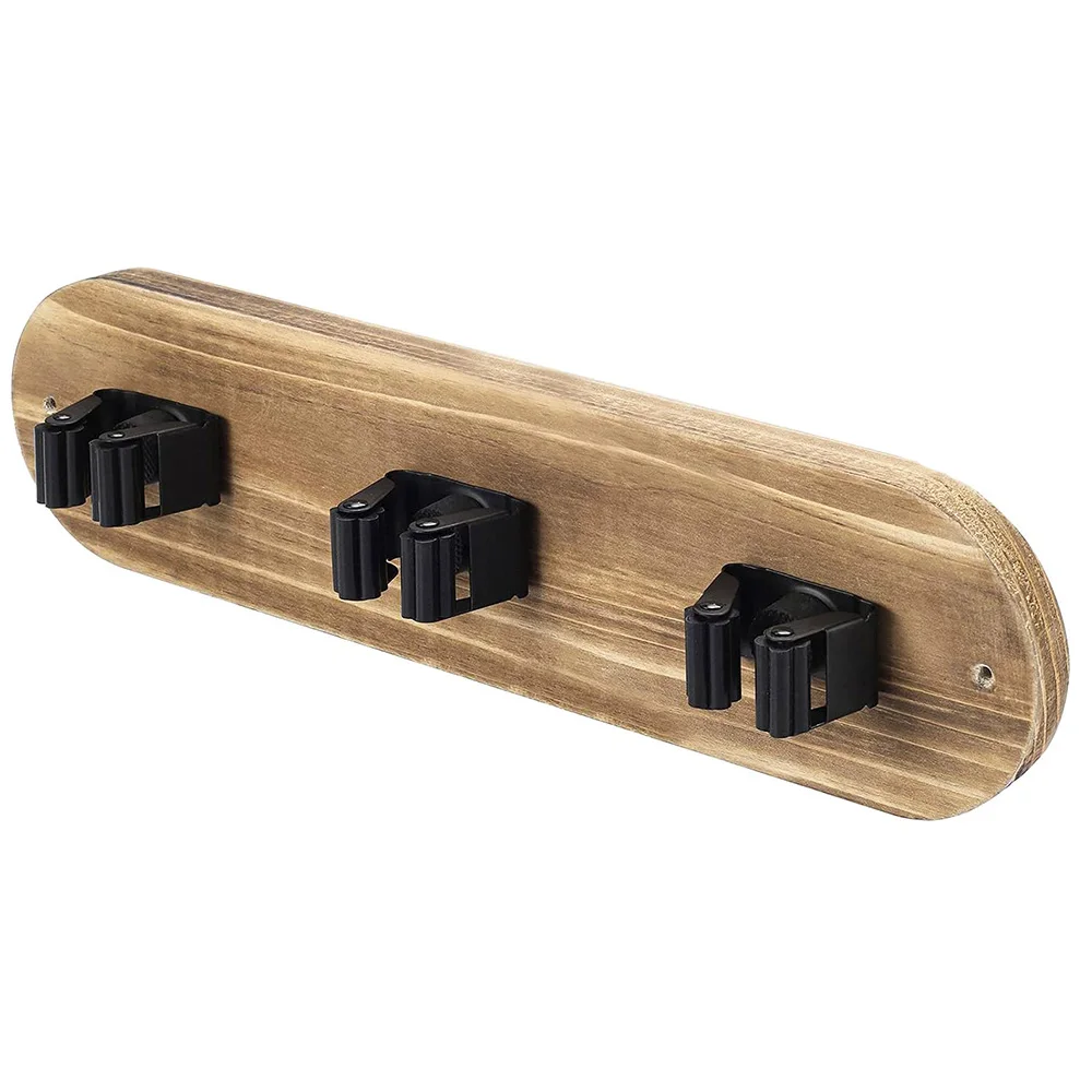 Rustic Burnt Wood Metal Wall Mounted Home Garage Rake Shovel Garden Tool Holder Closet Broom Mop Hanger Storage Rack