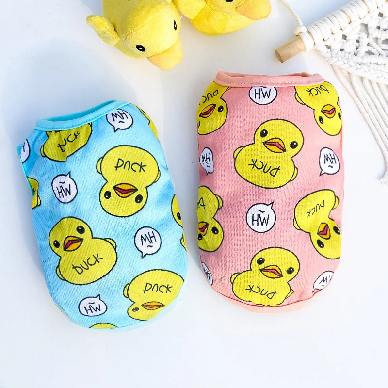 Custom Spring Summer New Mesh Breathable Cat & Dog Vest Cute Little Yellow Duck Printing Pet Dog Clothing