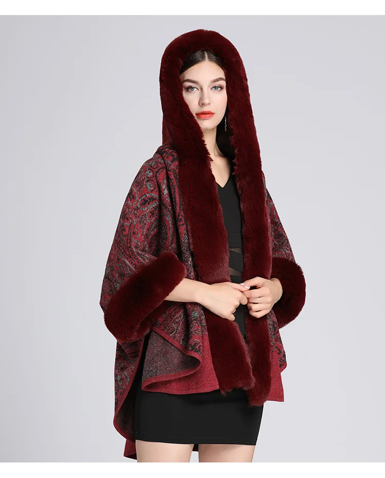 Elegant Winter Faux Mink Fur Cardigan Shawl Warm Hooded Coat