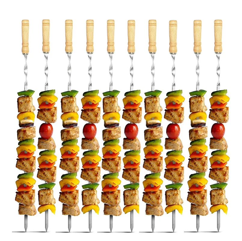23 5 дюймовые деревянные ручные косички для барбекю Shish Kabob бразильские плоские из нержавеющей стали жарки