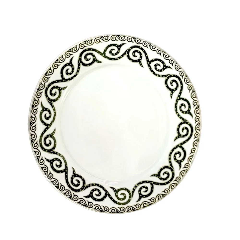 Boutique 7 Inch Dinner Plate Porcelain Green Flower Pattern High Luxury Western Eco-Friendly Muslim Culture Events Nordic