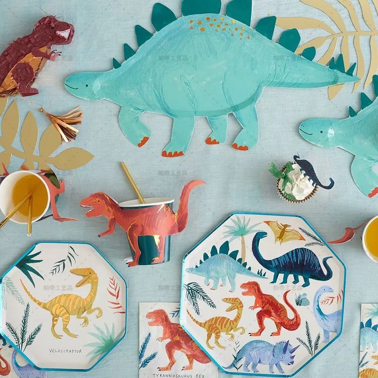 Dinosaur Theme Funny Party Supplies Custom Printed Disposable Paper Plates Disposable Tableware Set Paper Party Plates