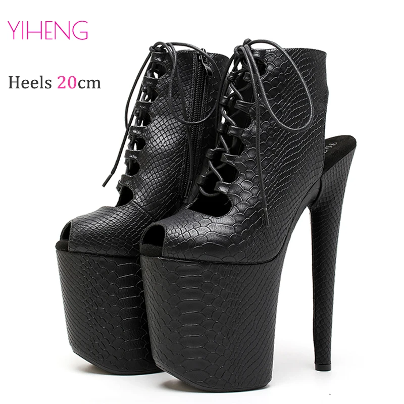 20CM 8Inch Small open toe Roman Sandals Boots Exotic Pole Dance Booties High Heel platform Disco party High Heels Shoes Women