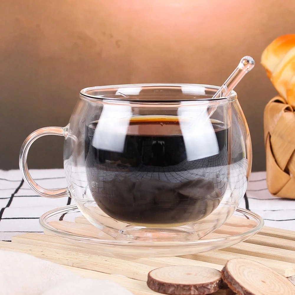 Custom Logo Clear Heat Cold Resistant Borosilicate Glass Insulated Double Walled Glass Coffee Cup Mug With Handle