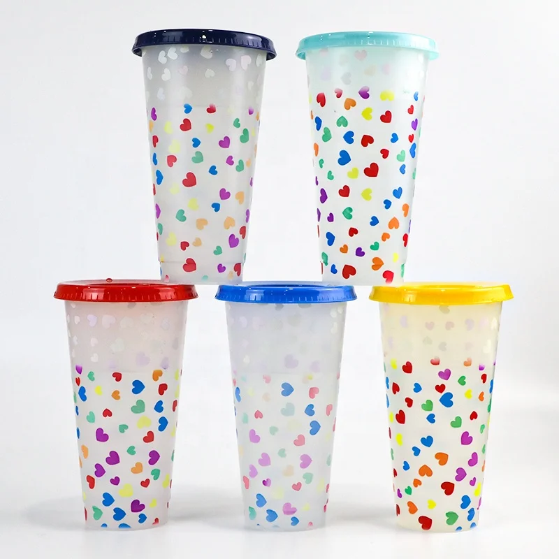 Stock Korean 710ml 24oz Vinyl Confetti Plastic Tumbler Color Changing Cup for cold drink