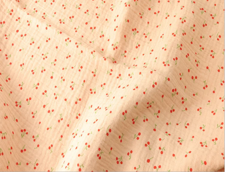 Cherry print Crepe Fabric Cotton Double Gauze Fabric DIY Sewing Textile Pajamas Cloth Material