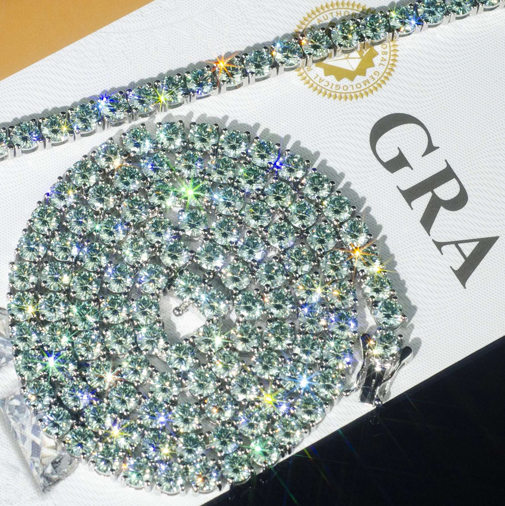Factory Direct Sale GRA Rare Blue green Moissanite Tennis Chain 925 Silver White Gold 5mm 6.5mm Tennis Bracelet Necklace