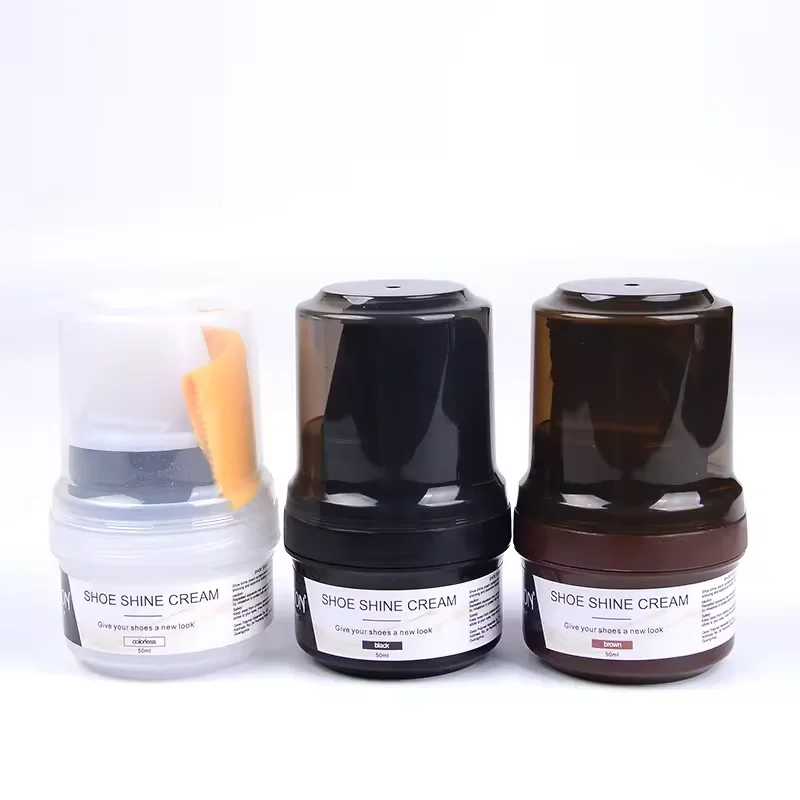 Shoe Polish Shine Cream Carnauba Wax Polishing Cream Care Product In Plastic Jar With Sponge Brush Leather Creamy Shoe Polish