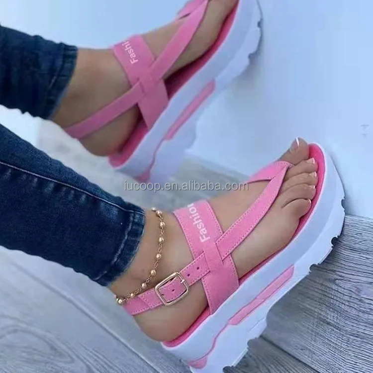 Popular custom Ladies flip flop women platform sandals outdoor wedge slides slippers summer shoes with thick bottom