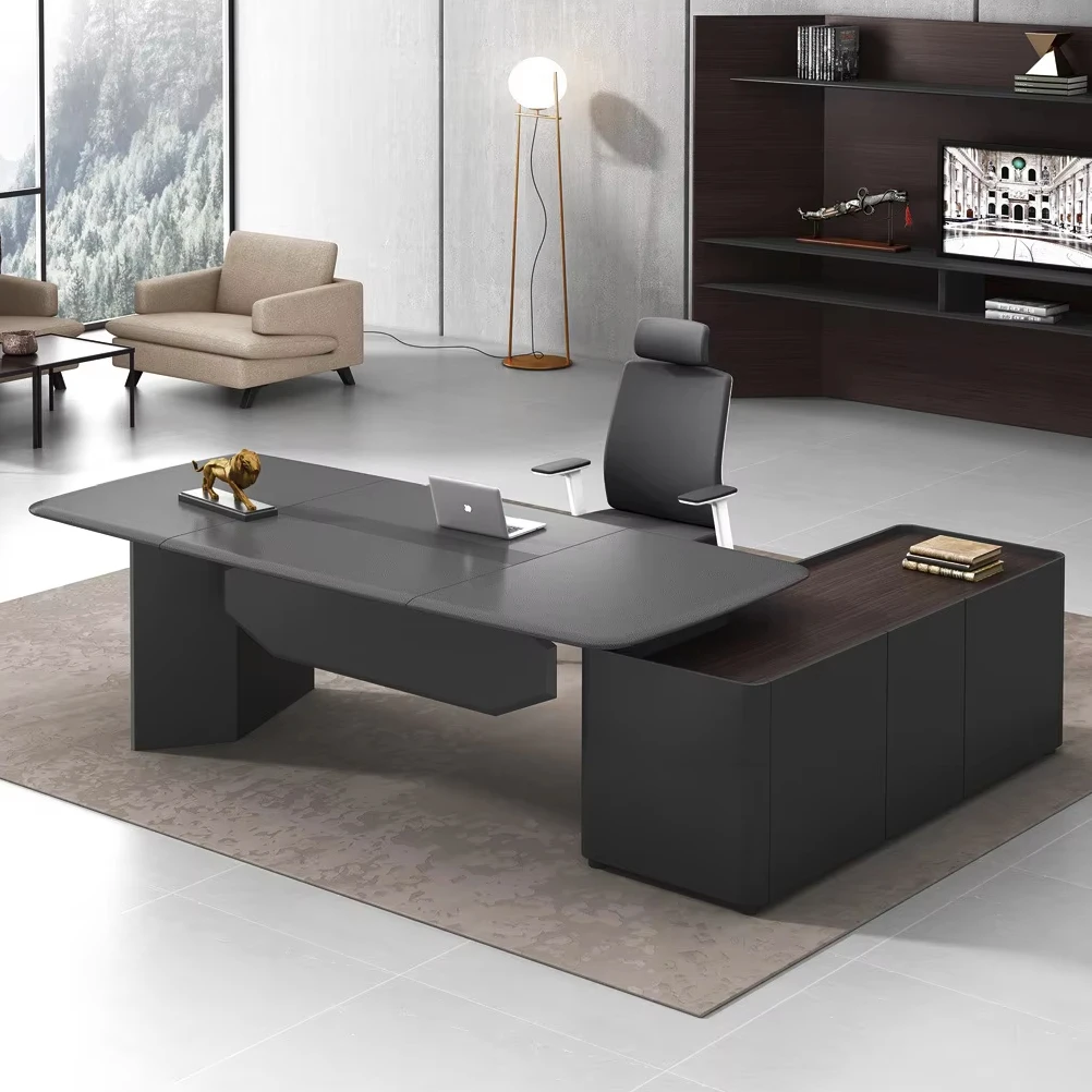 Company Office Furniture CEO Director Table Luxury Leather Top Modern Design Executive Manager Desk