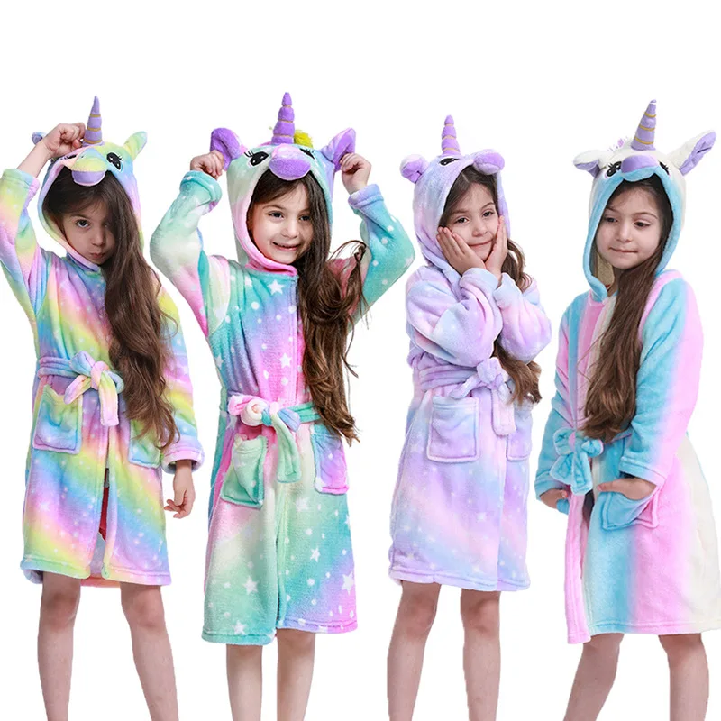 
 Новинка 2019, детский фланелевый Халат, пижамы в виде животных, халат для девочек на осень и зиму с единорогом, халат для домашнего использования, детский халат  