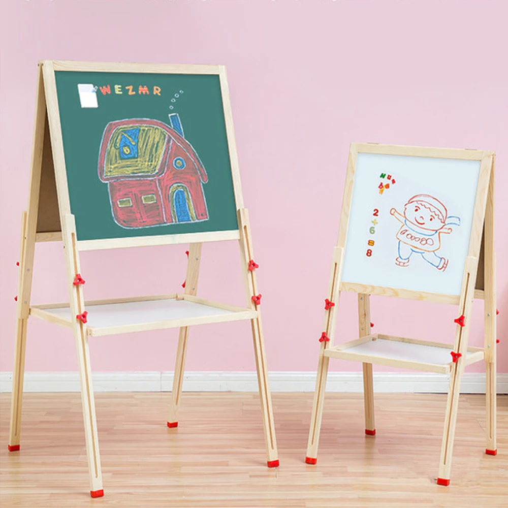Folding Standing Wooden Double Sided Toddler Art Easel Dry-Erase Magnetic Drawing Board Toy For Kids