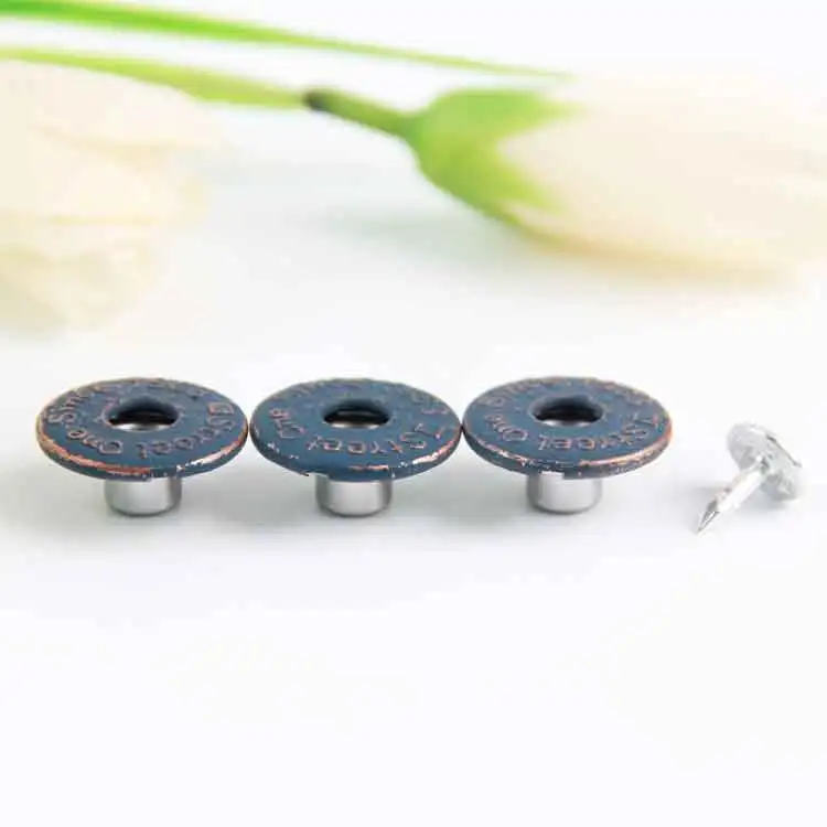 Custom Zinc Alloy Vintage Style 17MM Metal Buttons With Engraved Pattern Jeans Button And Rivets For Clothes