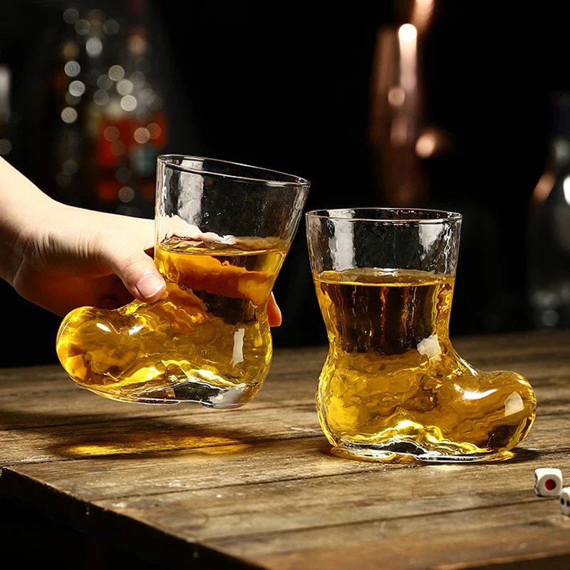 In stock RTS Custom Logo shaped Water Drinking Juice Glass Cup Clear 430ml Beer mug shoes shaped Glass mug