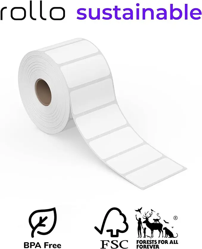 Commercial Grade Reusable Direct Thermal 2x1 Barcode Labels Roll of 1,000 PET Thermal Labels Custom Sticker Packing Promotion