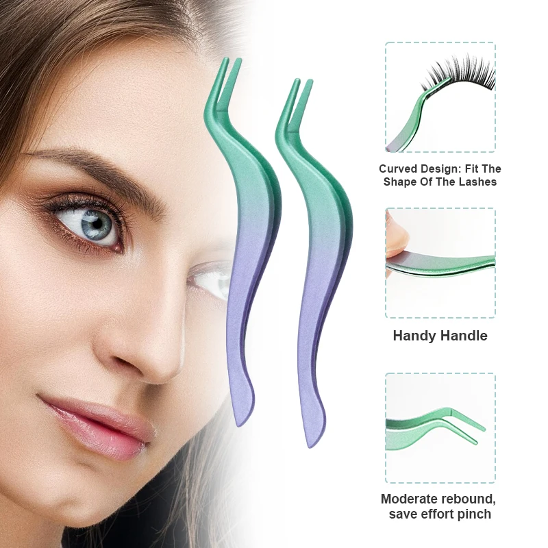 Custom Logo Curved Pointed Fiber Tip Lash Tweezers Stainless Steel Precision Lash Extension Tweezers Eyelash Applicator Tool