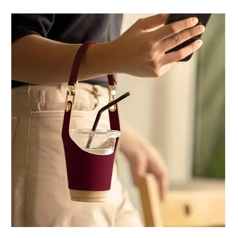 Coffee Cup Tea Cup Protective Sleeve Water Bottle Holder PU Leather Pouch, Outdoor Camping Shopping Travel Supplies