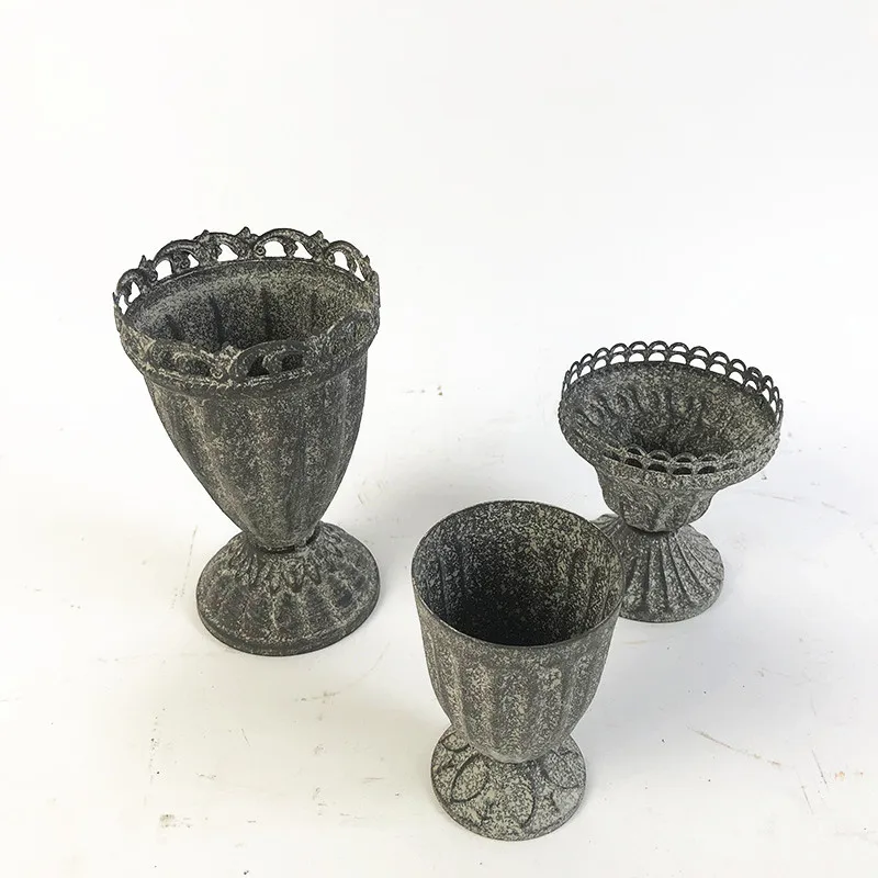 Antique Rustic High Quality Decoration Flower Pot Urn Mini Metal Flower Pot For Home Garden Decor