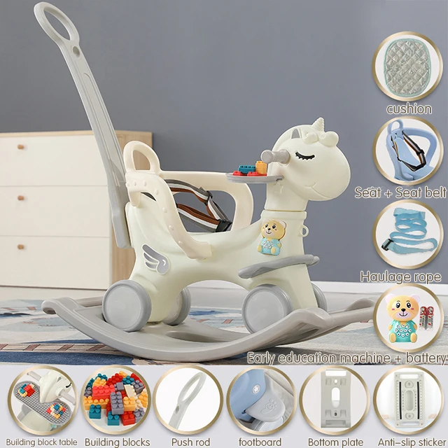 animal design 4 wheels plastic sliding rider rocking horse 3 in 1 children walker kids ride on Rocking Horse