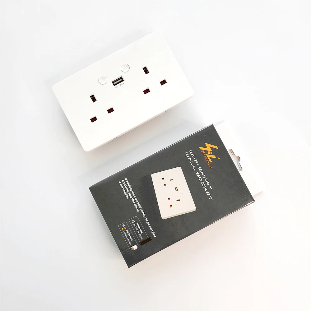 High Quality 13A Uk Electrical Outlet Smart Usb Double twin Wall Lighting Switch Socket