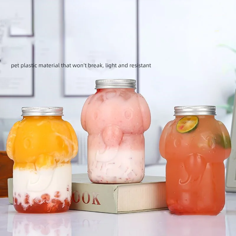 Hot sale 500ml elephant shaped bottle PET  animal shaped plastic beverage bottle beverage bottle packaging with top aluminum cap