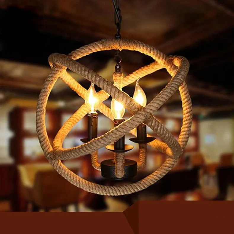 American country retro industrial rope chandelier iron art creative bar cafe restaurant study chandelier