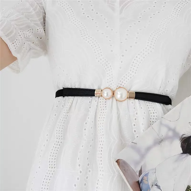 Fashion Super Thin Pearl Corset Belts Elastic Women Elastic Belts for Pants and Dress