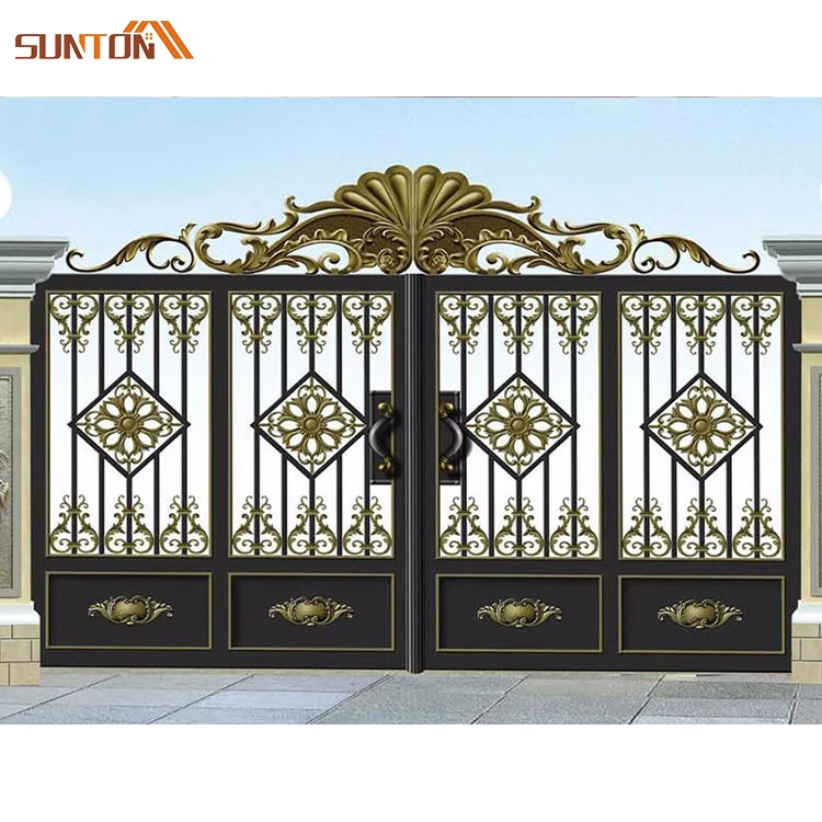 Customized designs modern house villa garden courtyard decorative cast aluminum art driveway double swing gate door