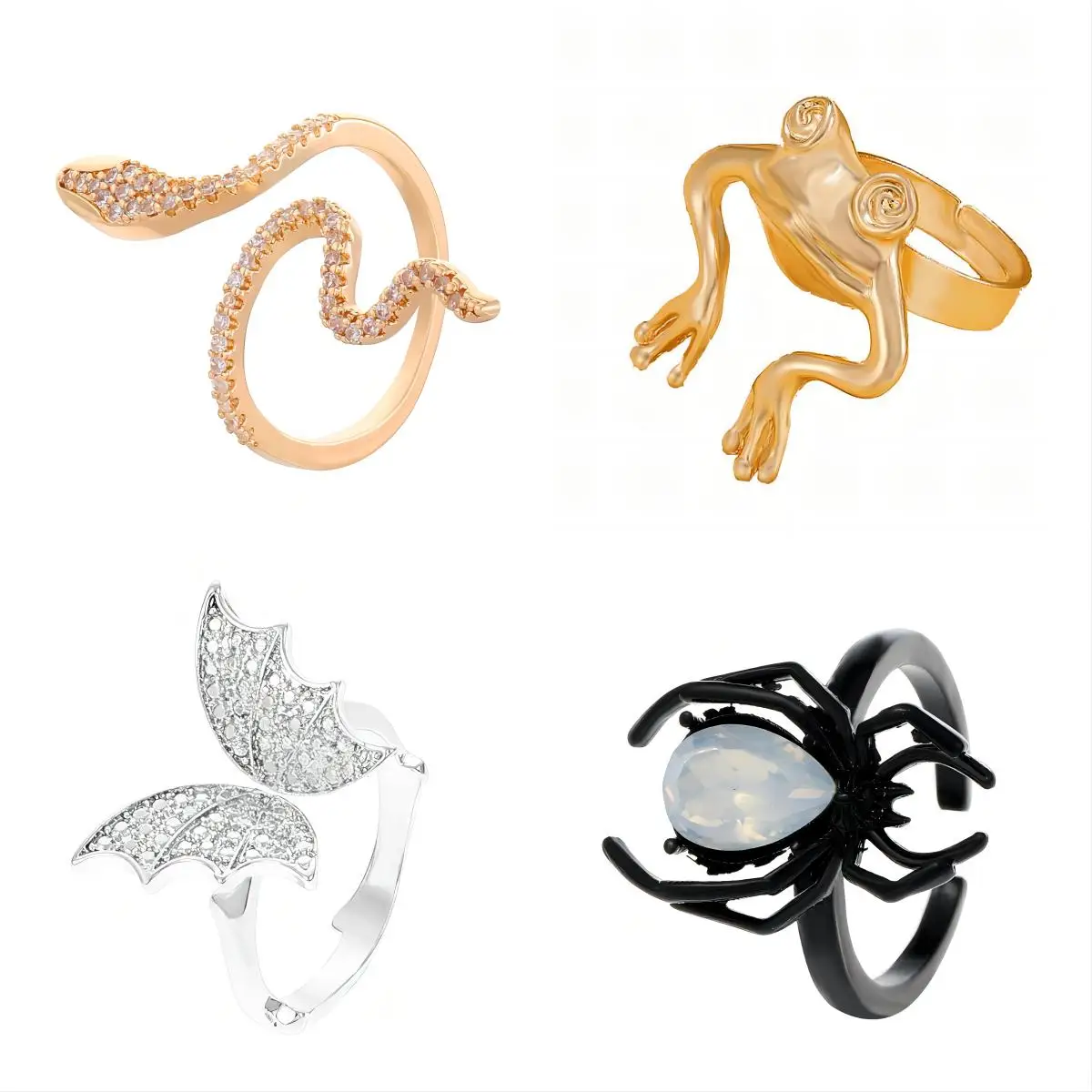 Cute Animal Pattern Snake Butterfly Frog Finger Rings Gold Silver Plated Rings Adjustable Finger Band Rings