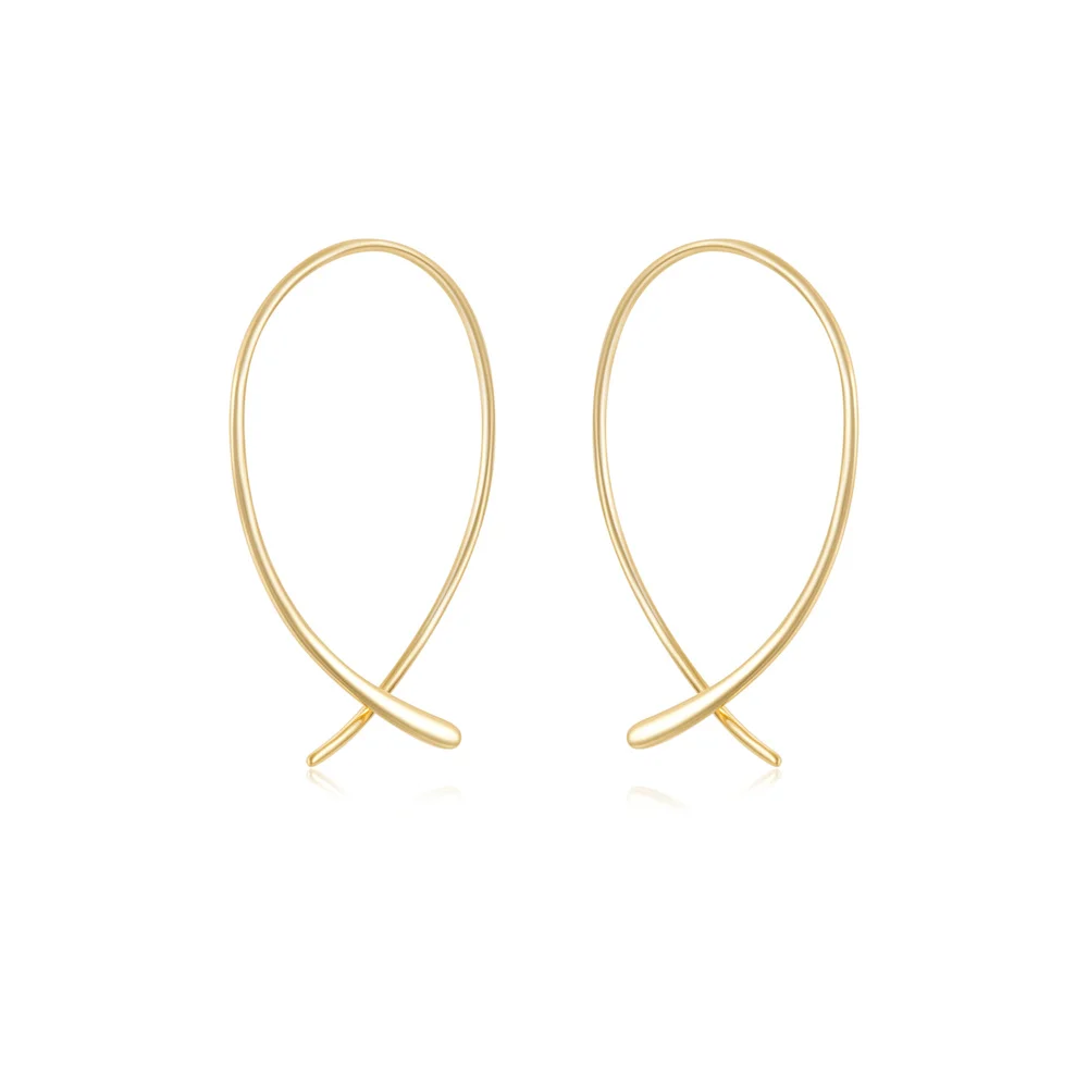 Korean 18K Gold Plated Long Curl Bar Crossed Geometric Earrings Intersected Minimalist Drop Earrings For Women Trendy Jewelry