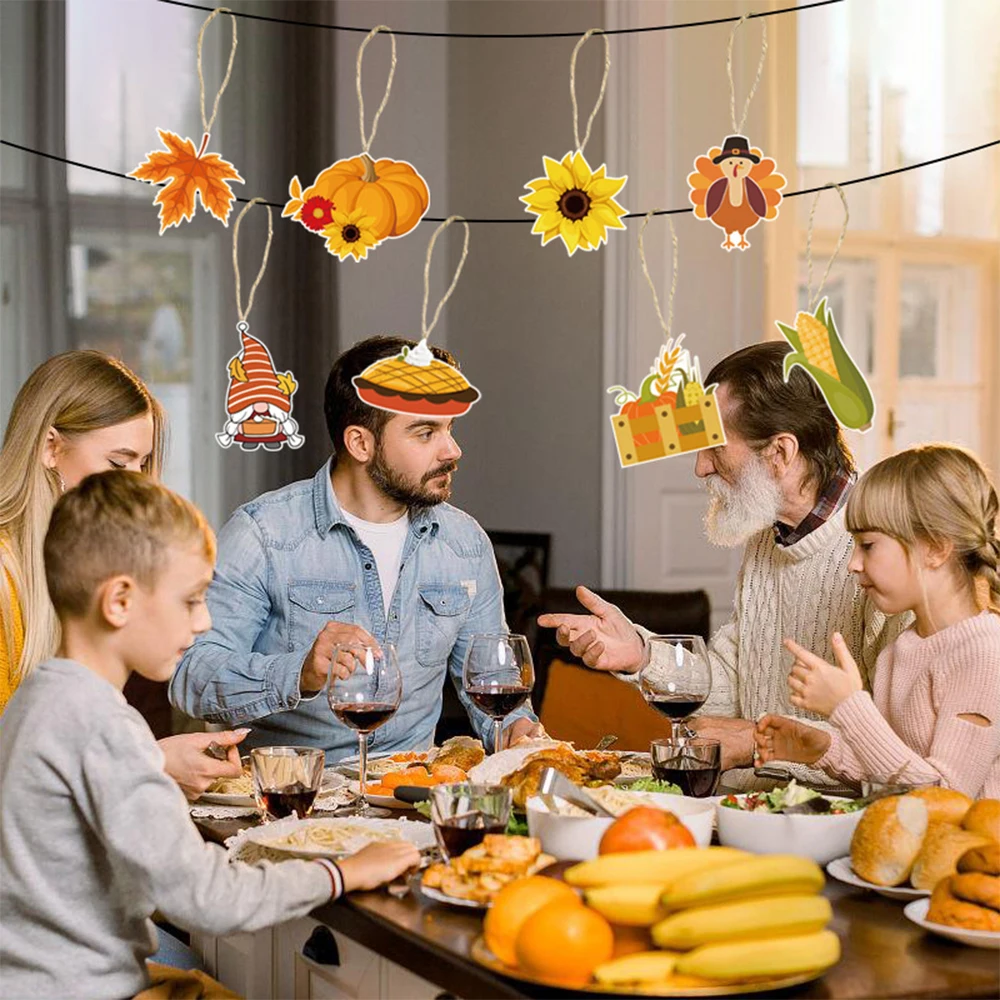 Thanksgiving decorations pumpkin maple leaf turkey corn hanging swirls banner ornament