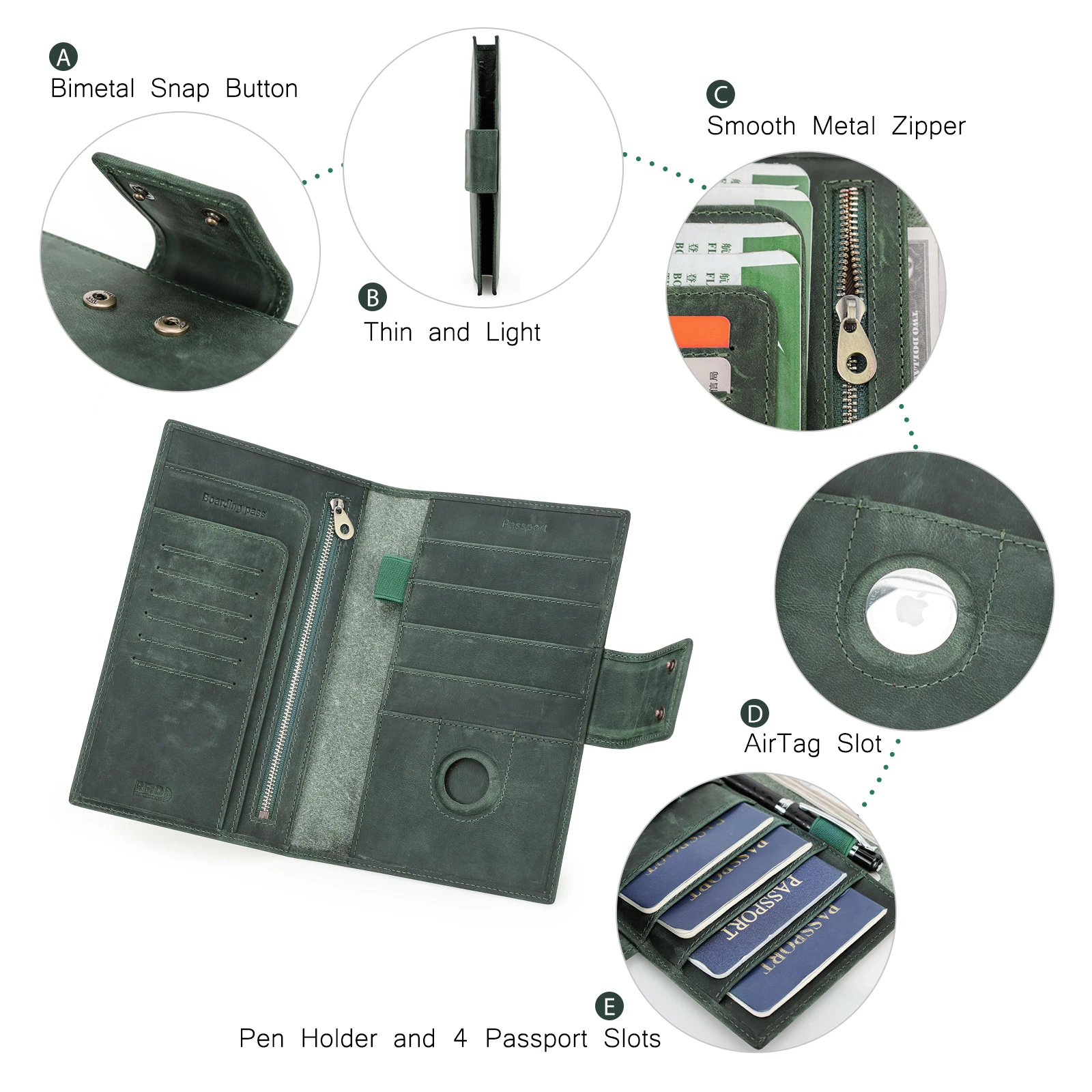 Vintage Clasp Design Crazy Horse Leather Family Travel Wallet Rfid Passport Card Holder Organizer Clutch With Zipper Coin Pocket