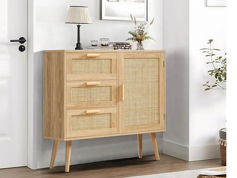 Modern Bedroom Living Room Drawer Cabinets Rattan Wood Storage for Sale